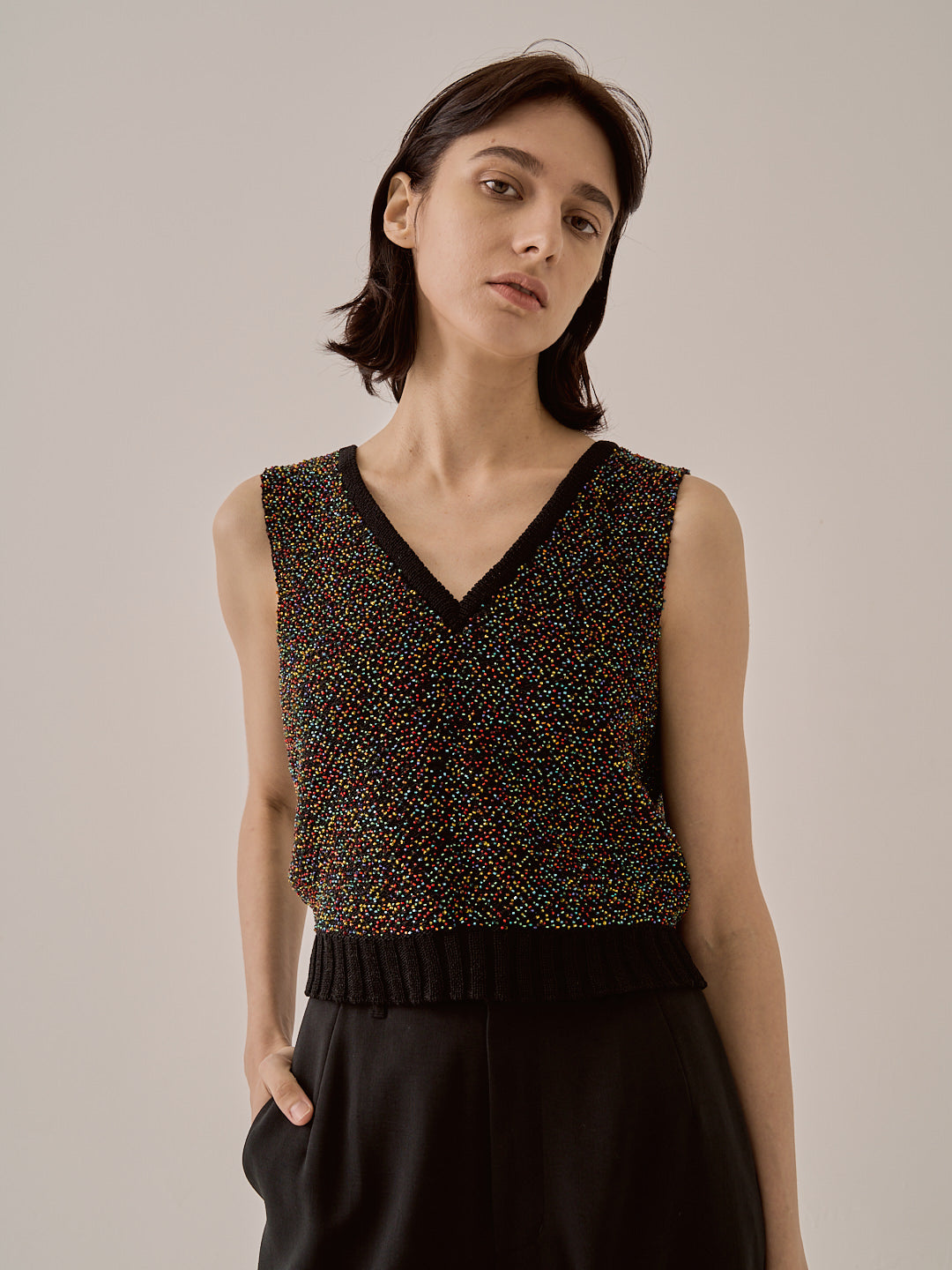Karachi glass beads handknit vest BK