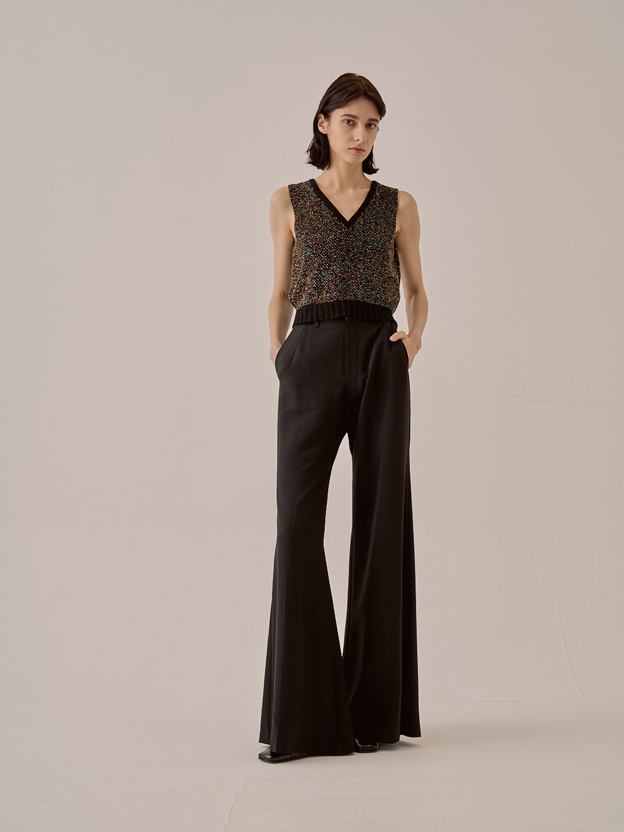 Karachi cropped glass beads handknit vest BK