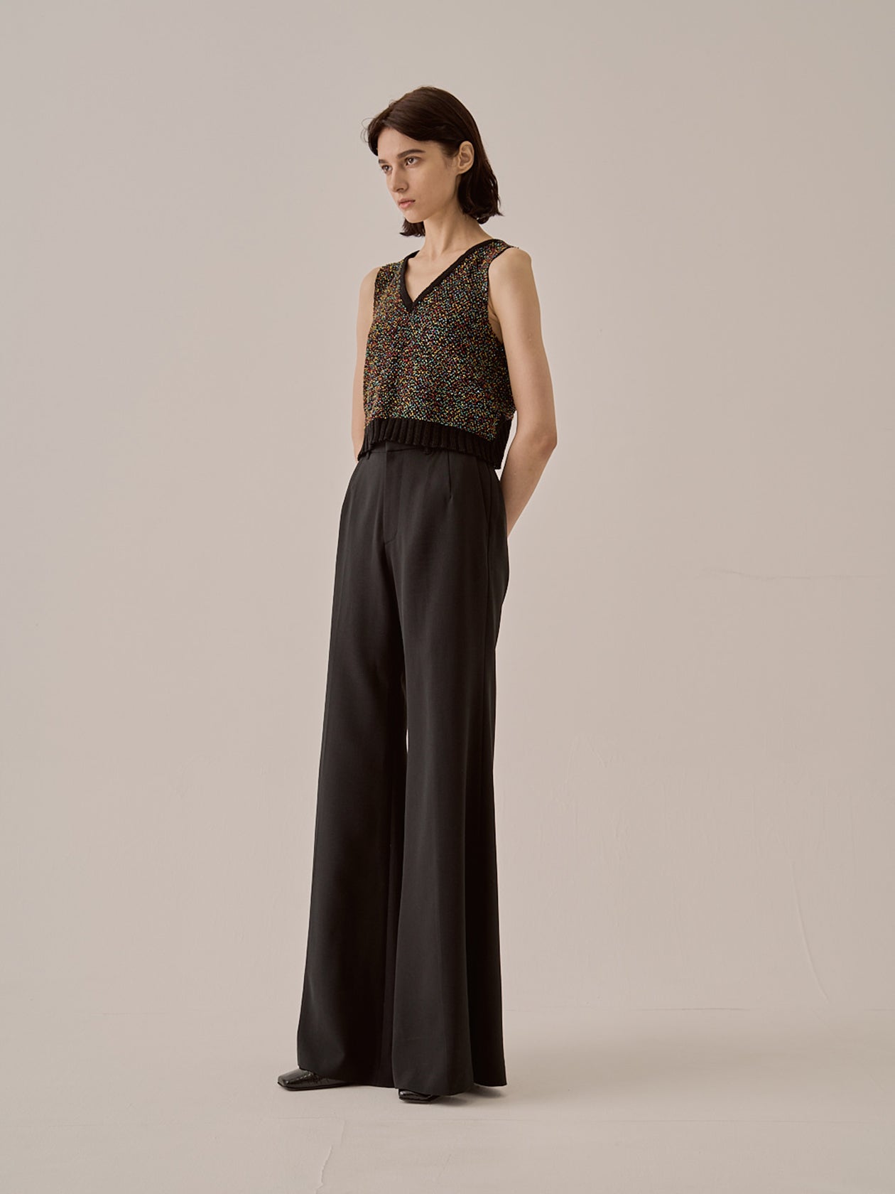 Karachi cropped glass beads handknit vest BK