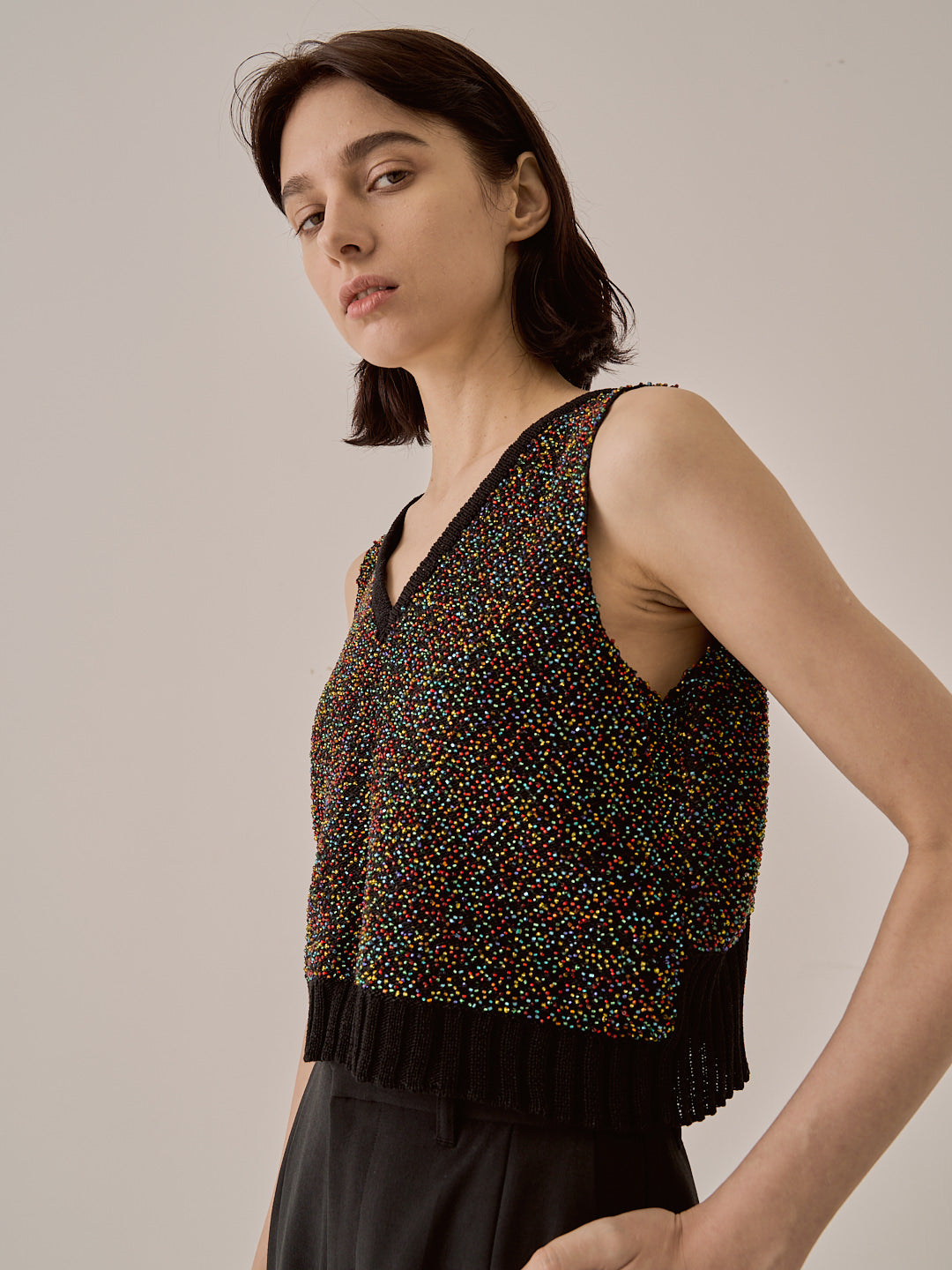 Karachi glass beads handknit vest BK