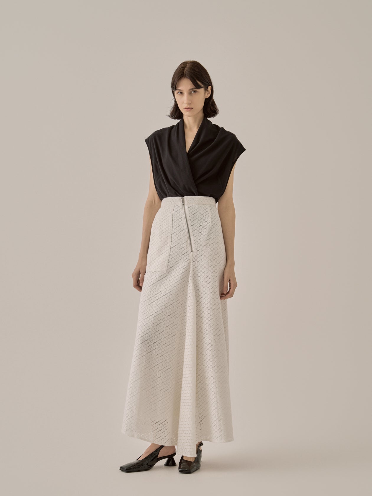 Sylvie front drape lace skirt WH