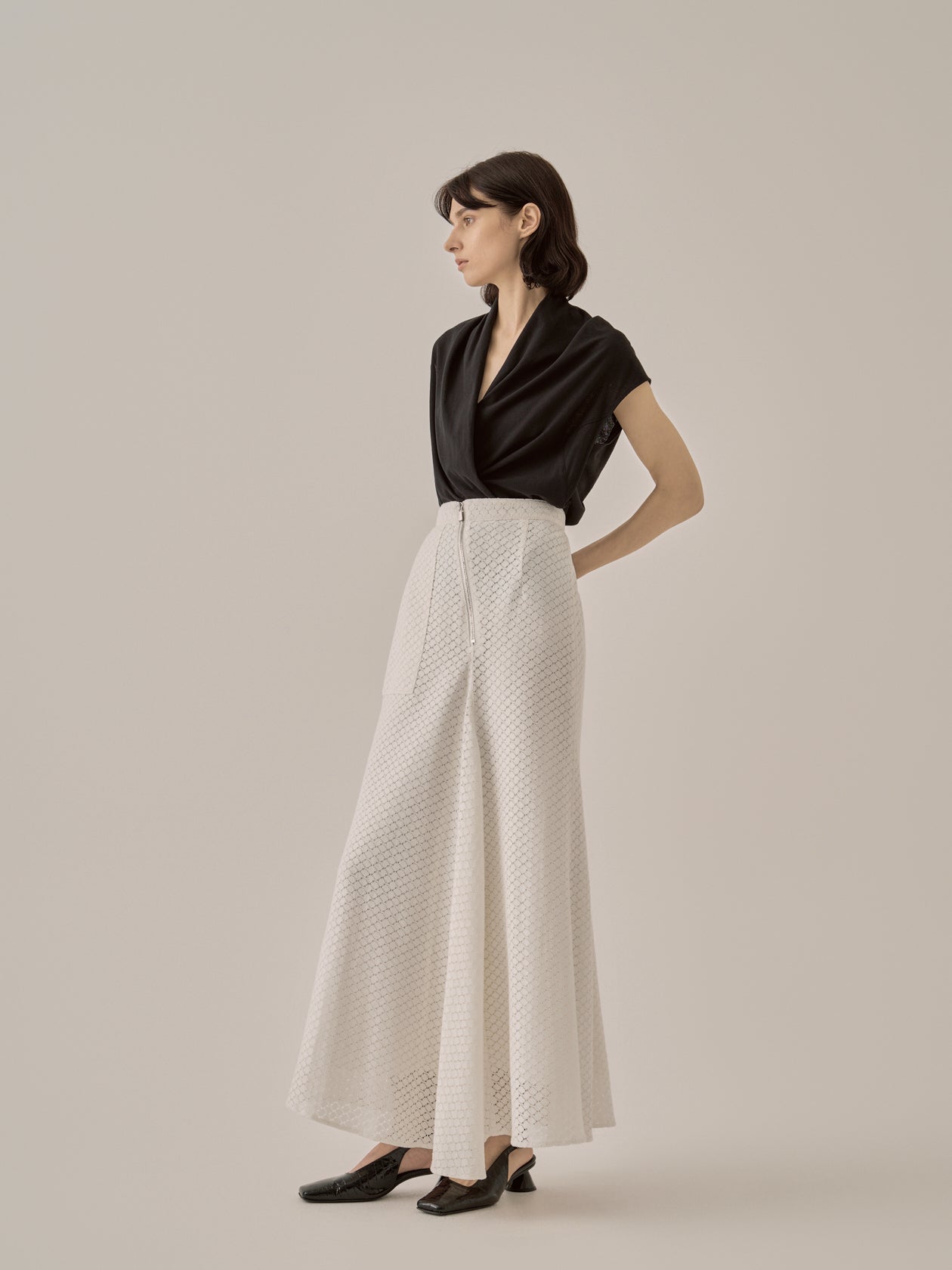 Sylvie front drape lace skirt WH