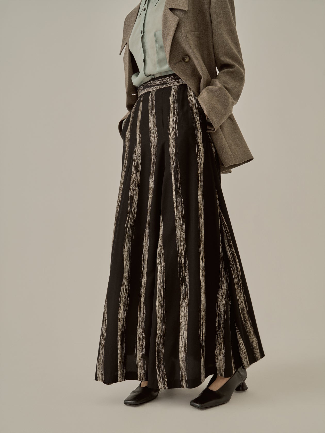 Stitch stripe flare skirt BK