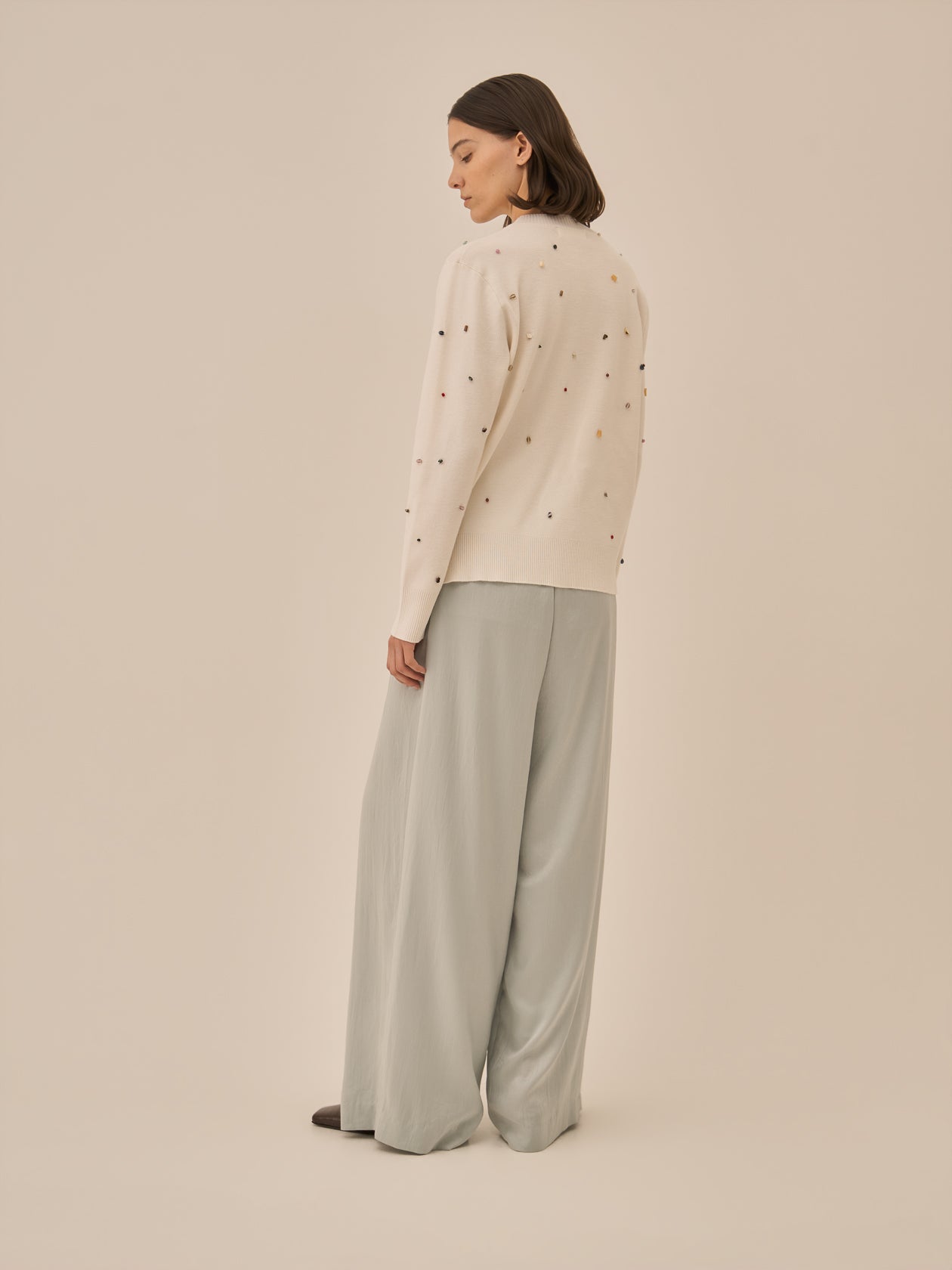 Aila glass beads&ores knit pullover WH