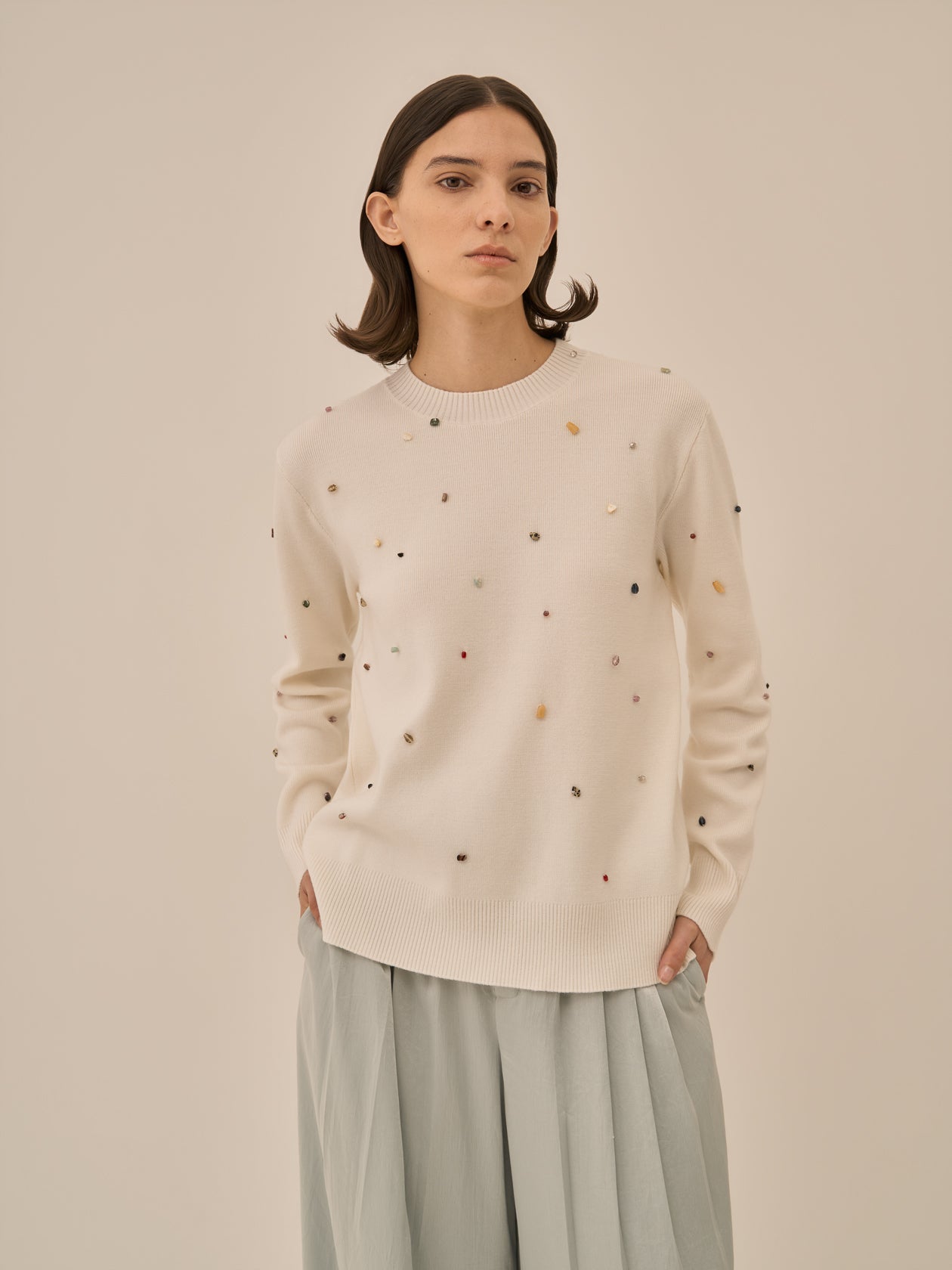 Aila glass beads&ores knit pullover WH