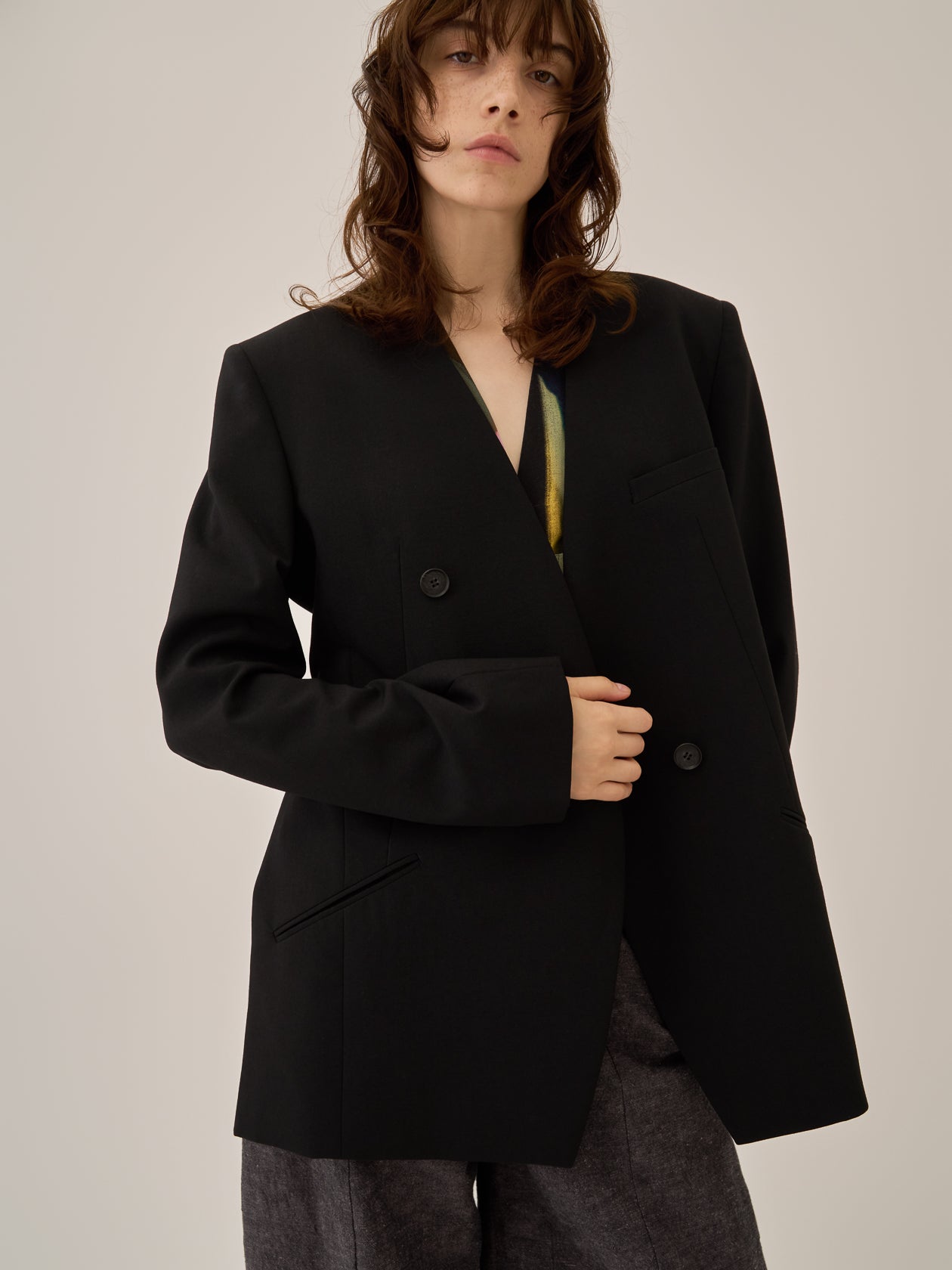 Heather side slit  jacket BK