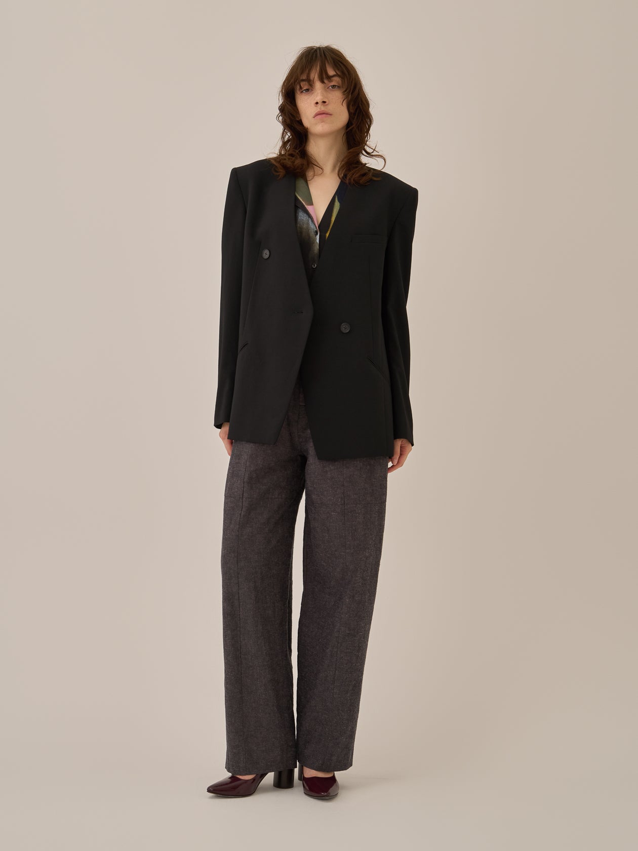 Heather side slit  jacket BK