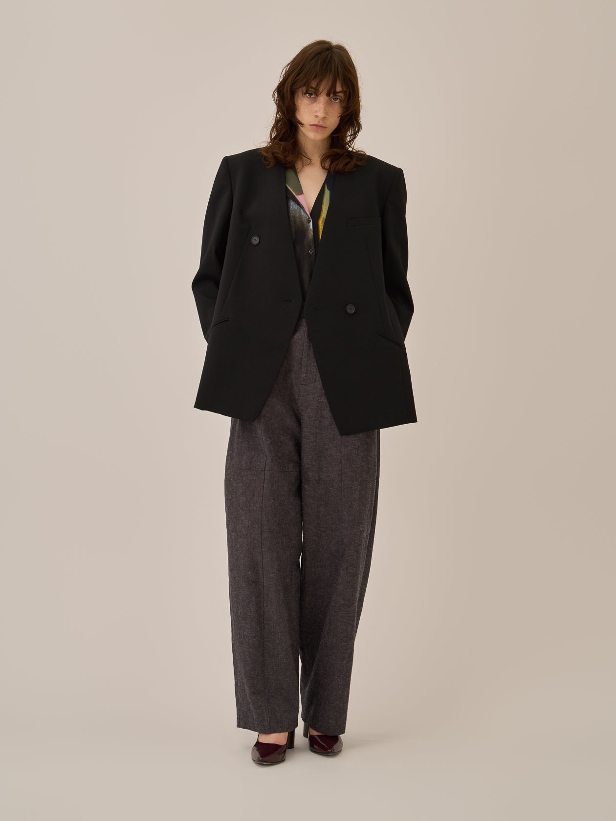 Heather side slit  jacket BK