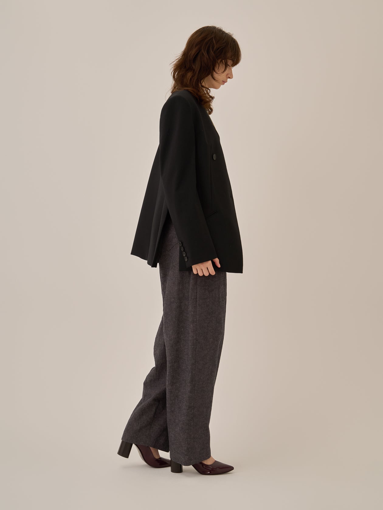 Heather side slit  jacket BK