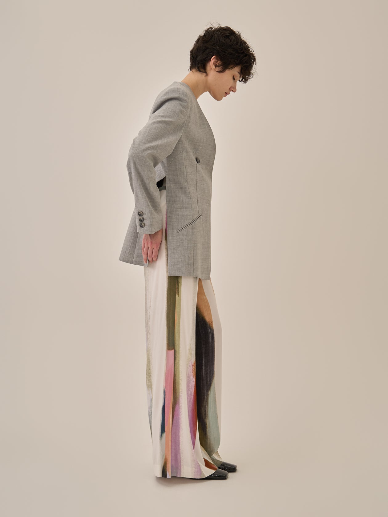 Heather side slit  jacket GY