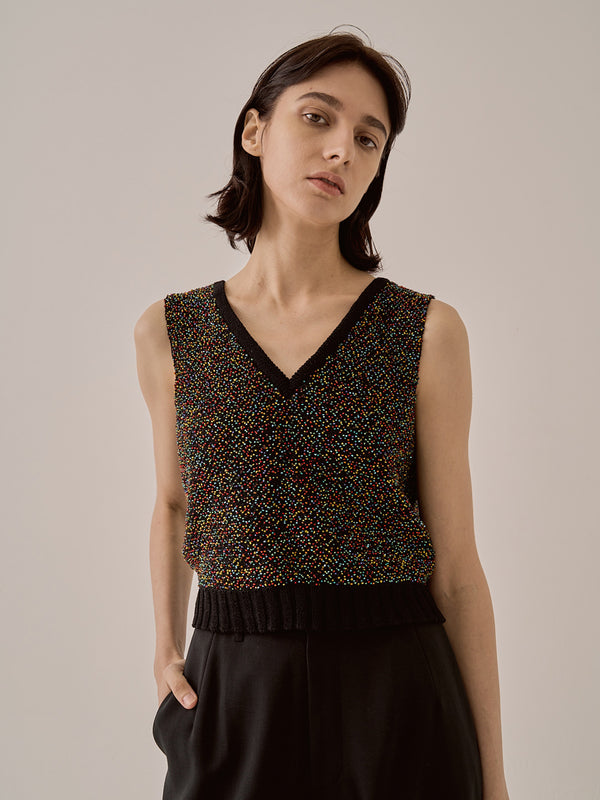Karachi cropped glass beads handknit vest BK