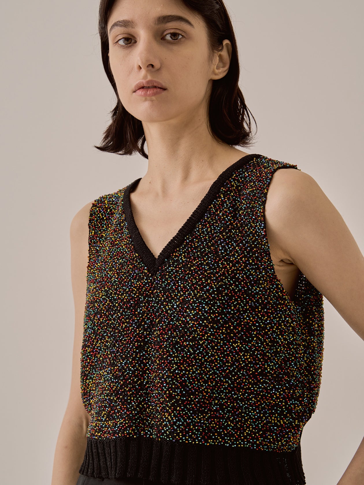 Karachi cropped glass beads handknit vest BK