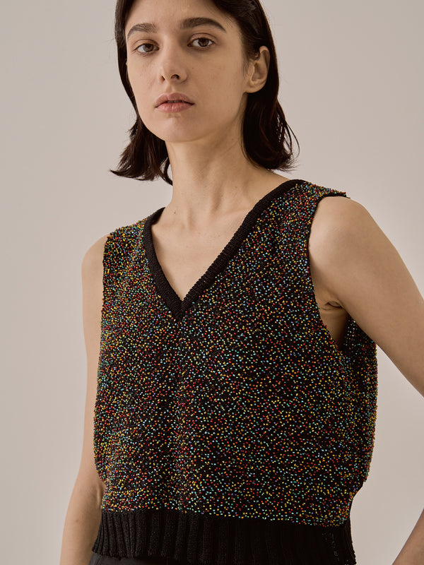 Karachi cropped glass beads handknit vest BK