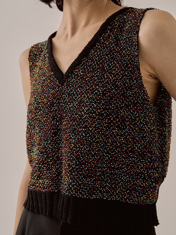 Karachi cropped glass beads handknit vest BK