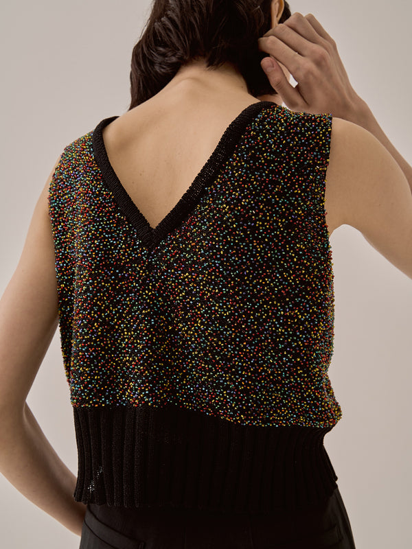 Karachi cropped glass beads handknit vest BK