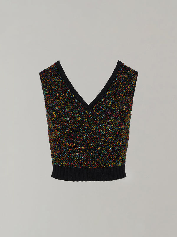 Karachi cropped glass beads handknit vest BK