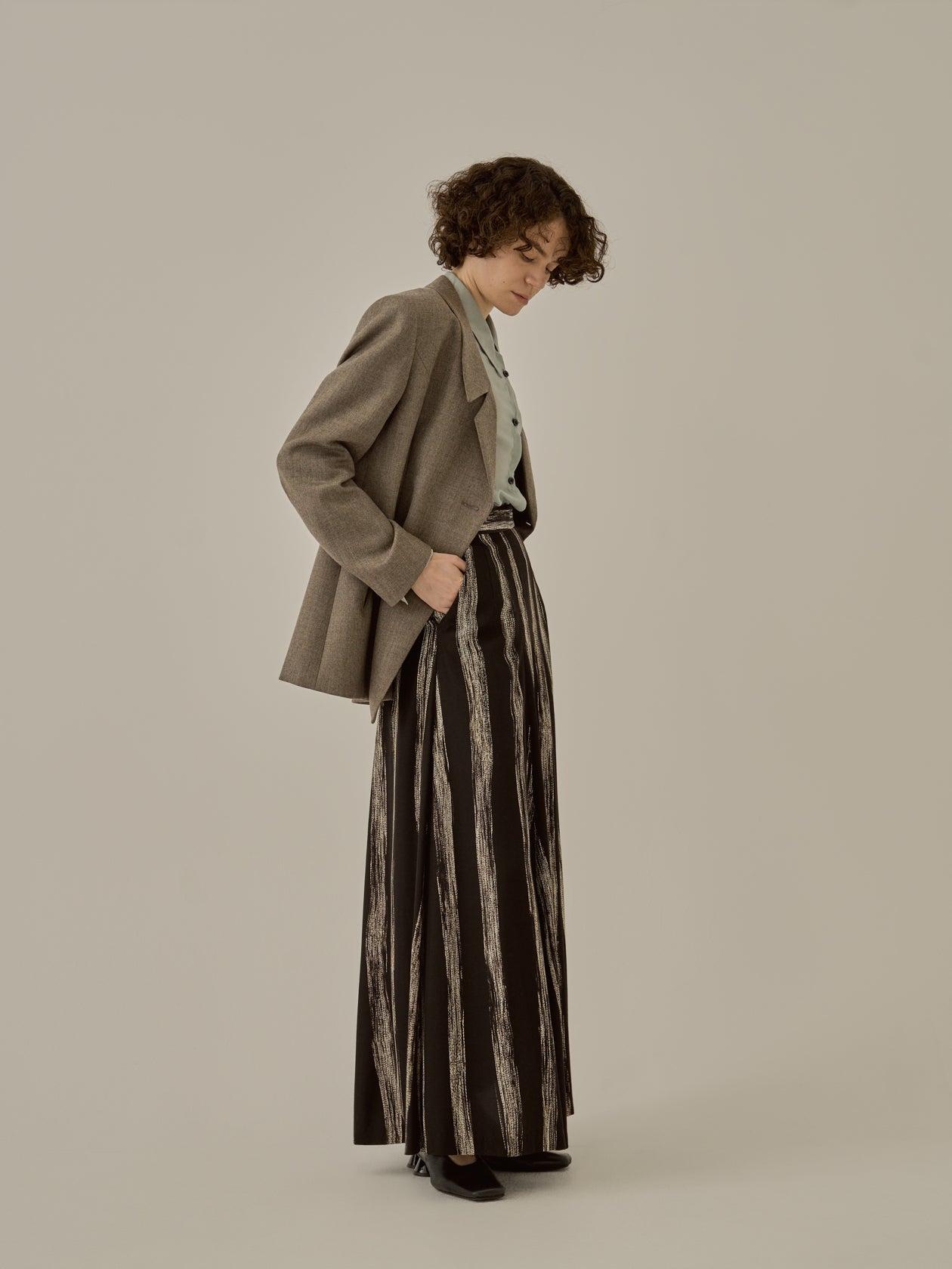 Stitch stripe flare skirt BK