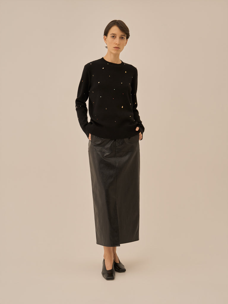 Aila glass beads&ores knit pullover BK