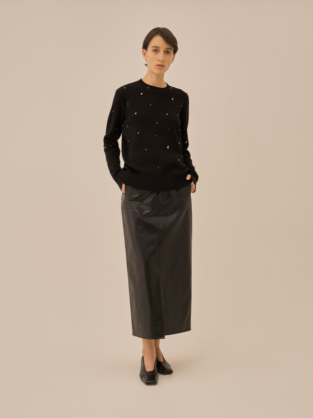 Aila glass beads&ores knit pullover BK