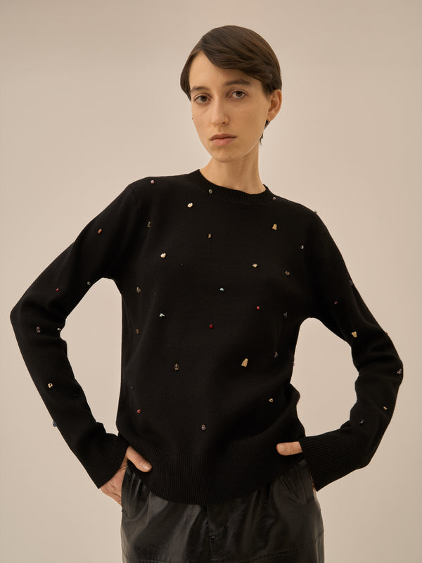 Aila glass beads&ores knit pullover BK