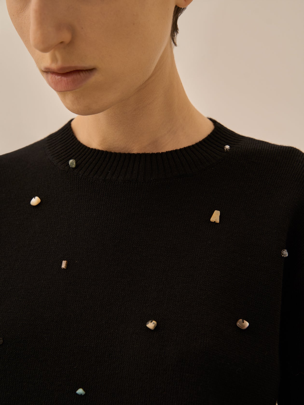 Aila glass beads&ores knit pullover BK