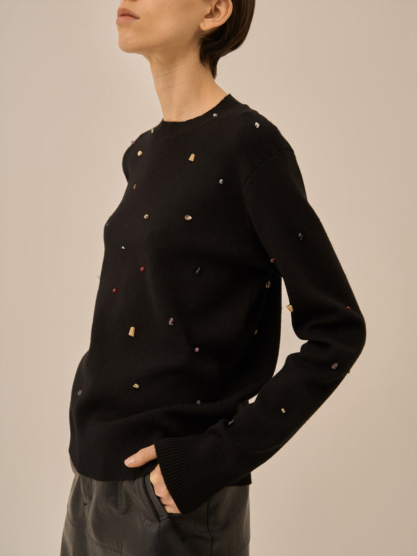 Aila glass beads&ores knit pullover BK