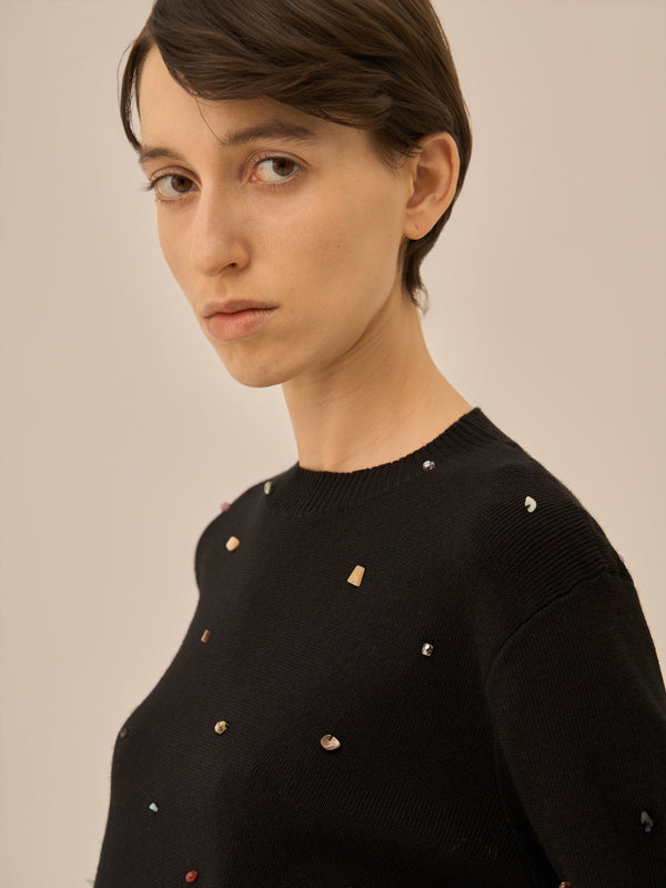 Aila glass beads&ores knit pullover BK