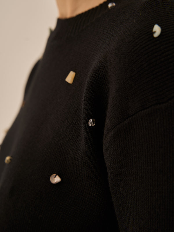 Aila glass beads&ores knit pullover BK