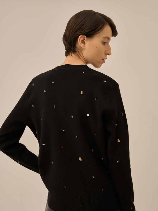 Aila glass beads&ores knit pullover BK