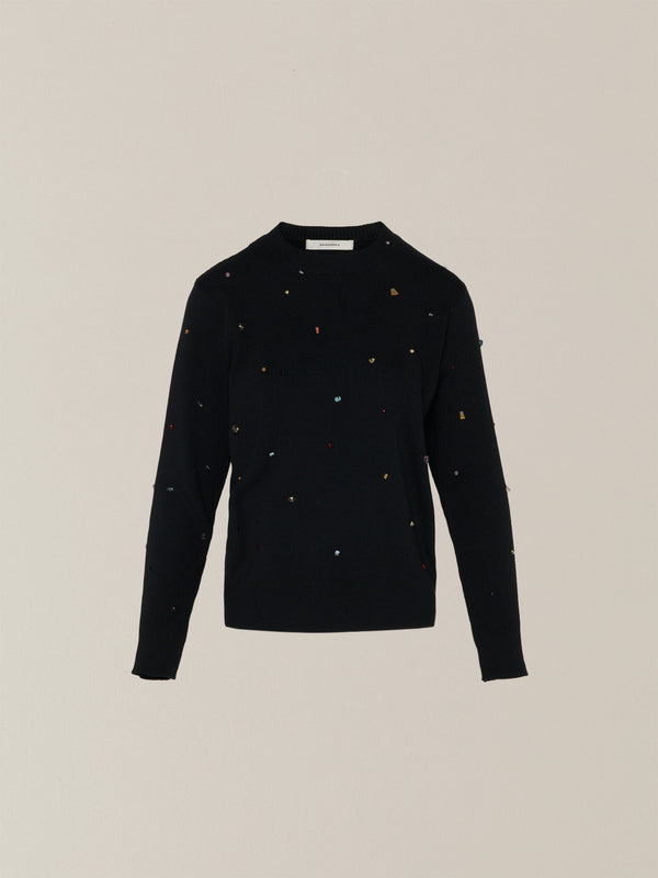 Aila glass beads&ores knit pullover BK