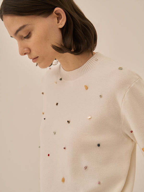 Aila glass beads&ores knit pullover WH