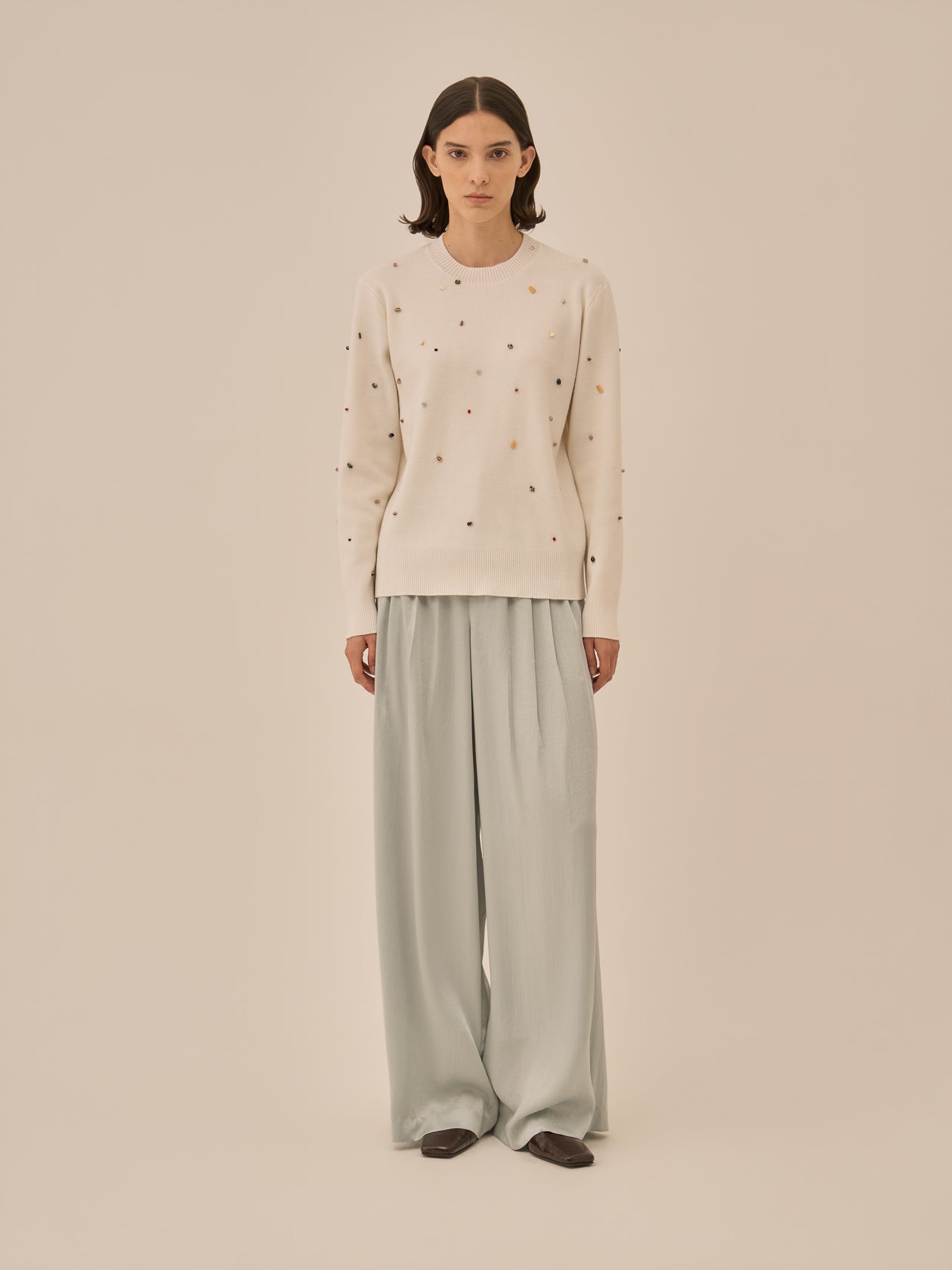 Aila glass beads&ores knit pullover WH