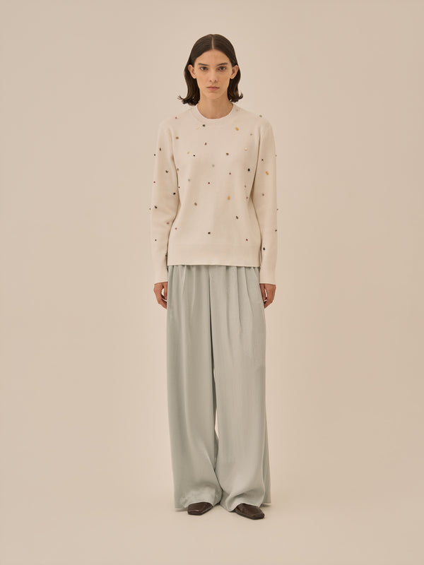 Aila glass beads&ores knit pullover WH
