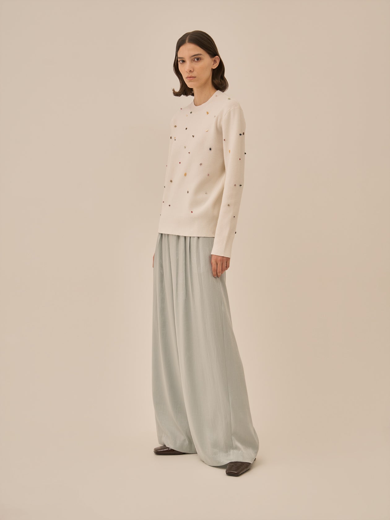 Aila glass beads&ores knit pullover WH