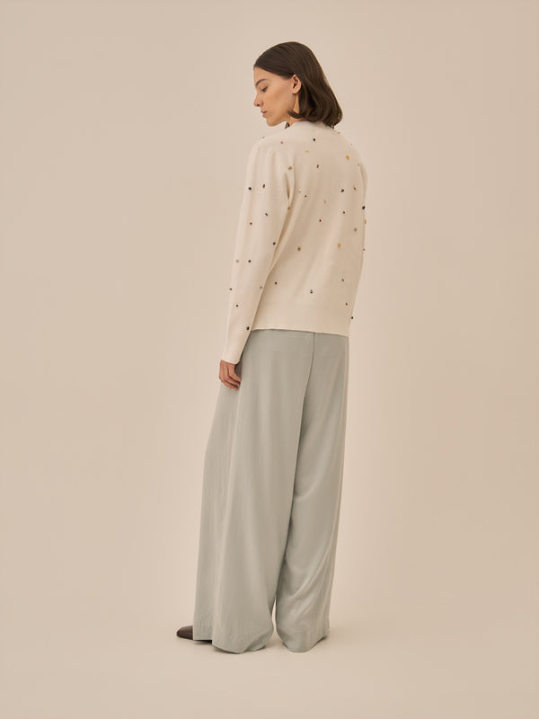 Aila glass beads&ores knit pullover WH