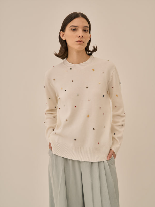 Aila glass beads&ores knit pullover WH