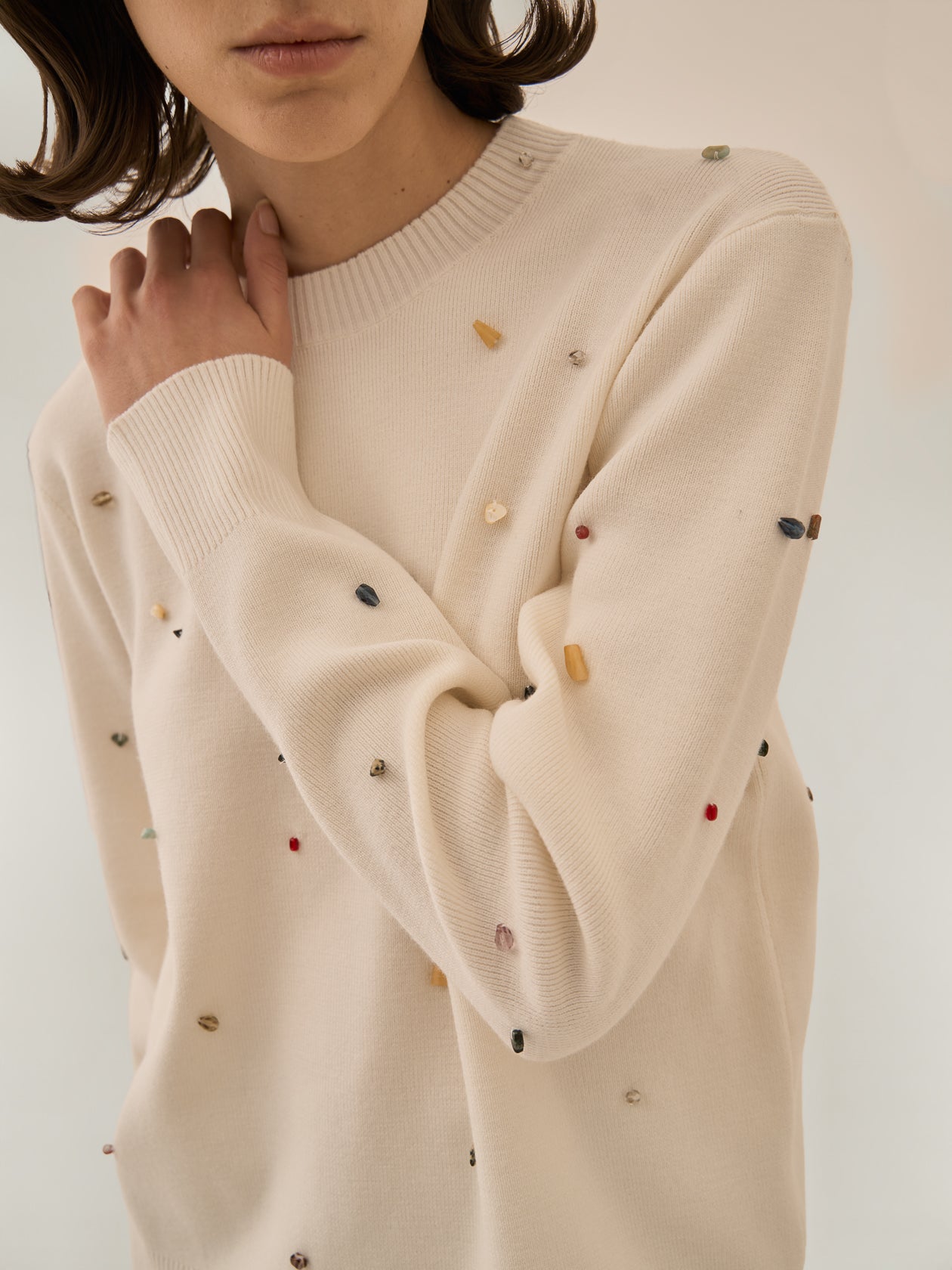 Aila glass beads&ores knit pullover WH