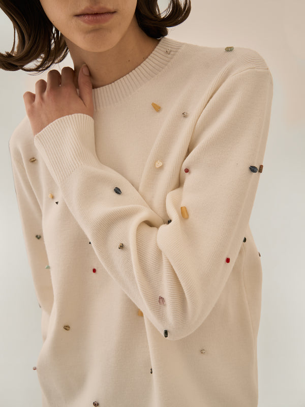 Aila glass beads&ores knit pullover WH
