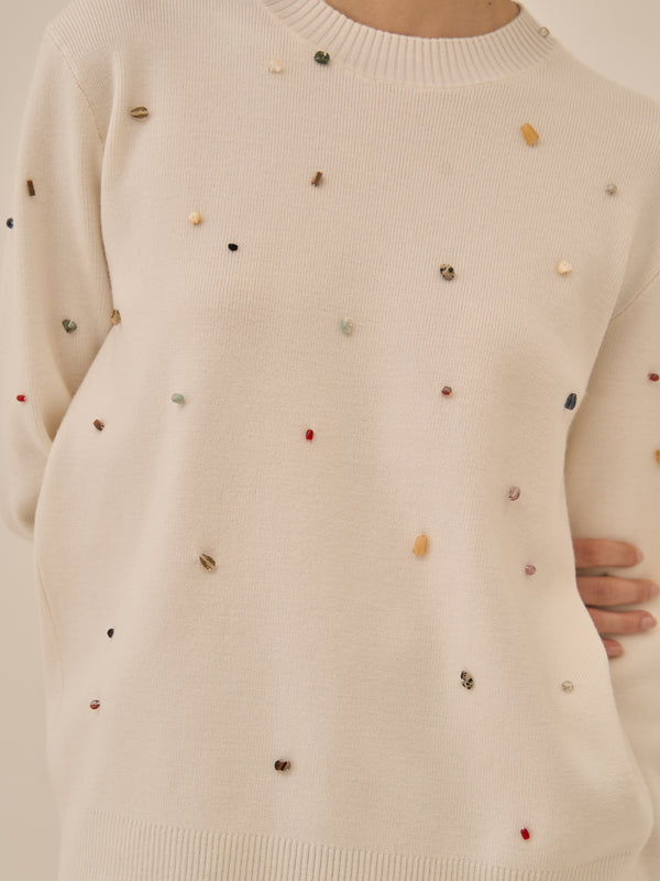 Aila glass beads&ores knit pullover WH