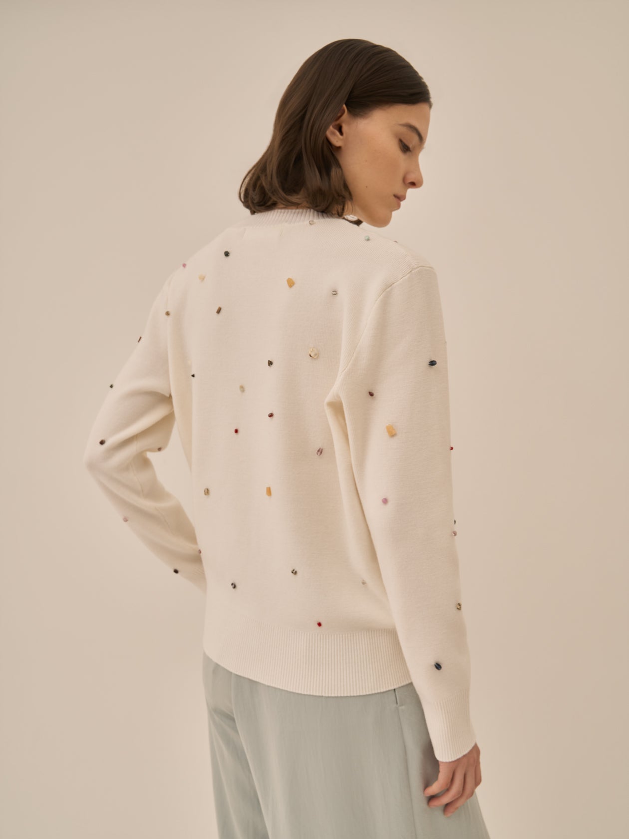 Aila glass beads&ores knit pullover WH