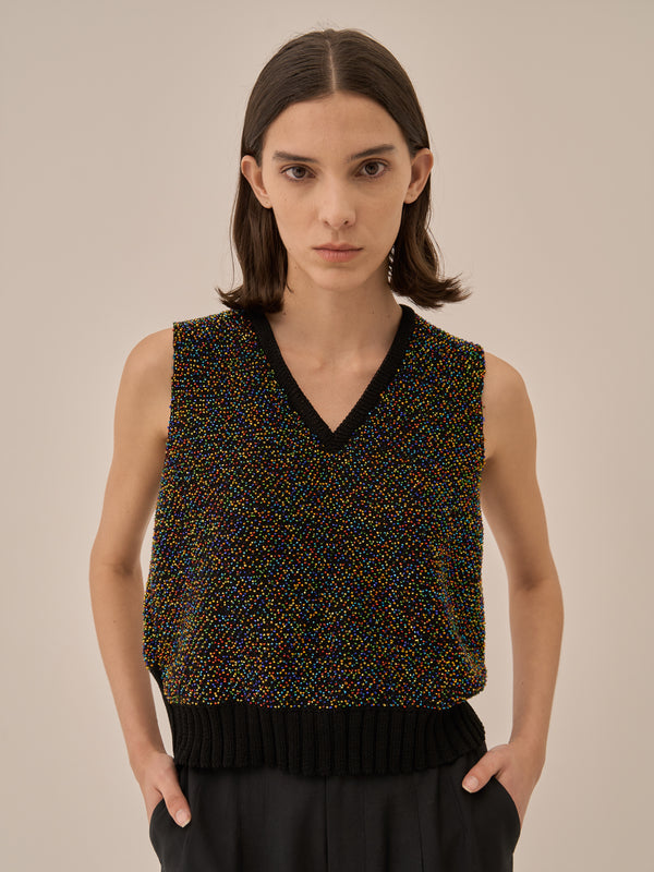 Karachi glass beads handknit vest BK