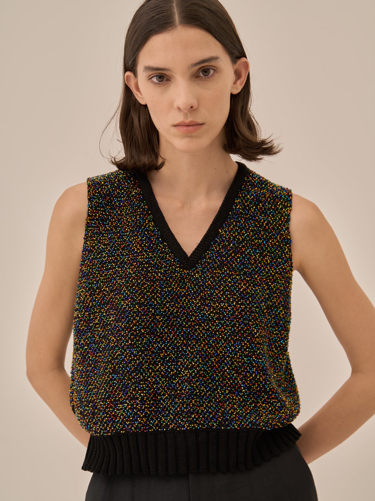 Karachi glass beads handknit vest BK