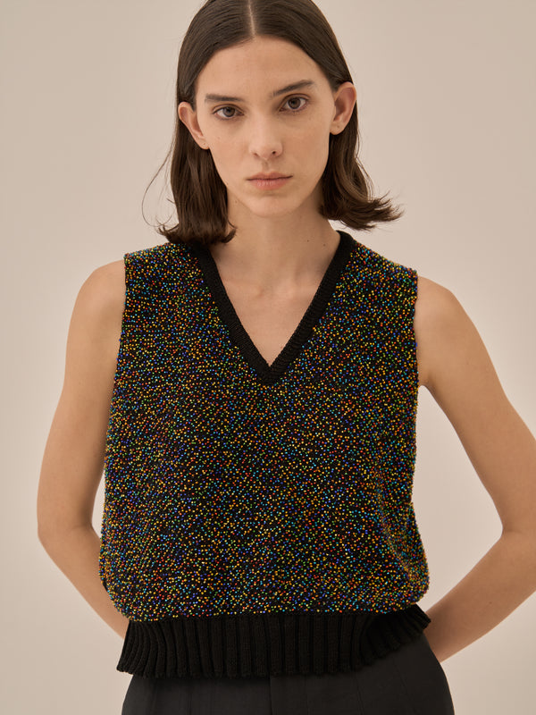 Karachi glass beads handknit vest BK