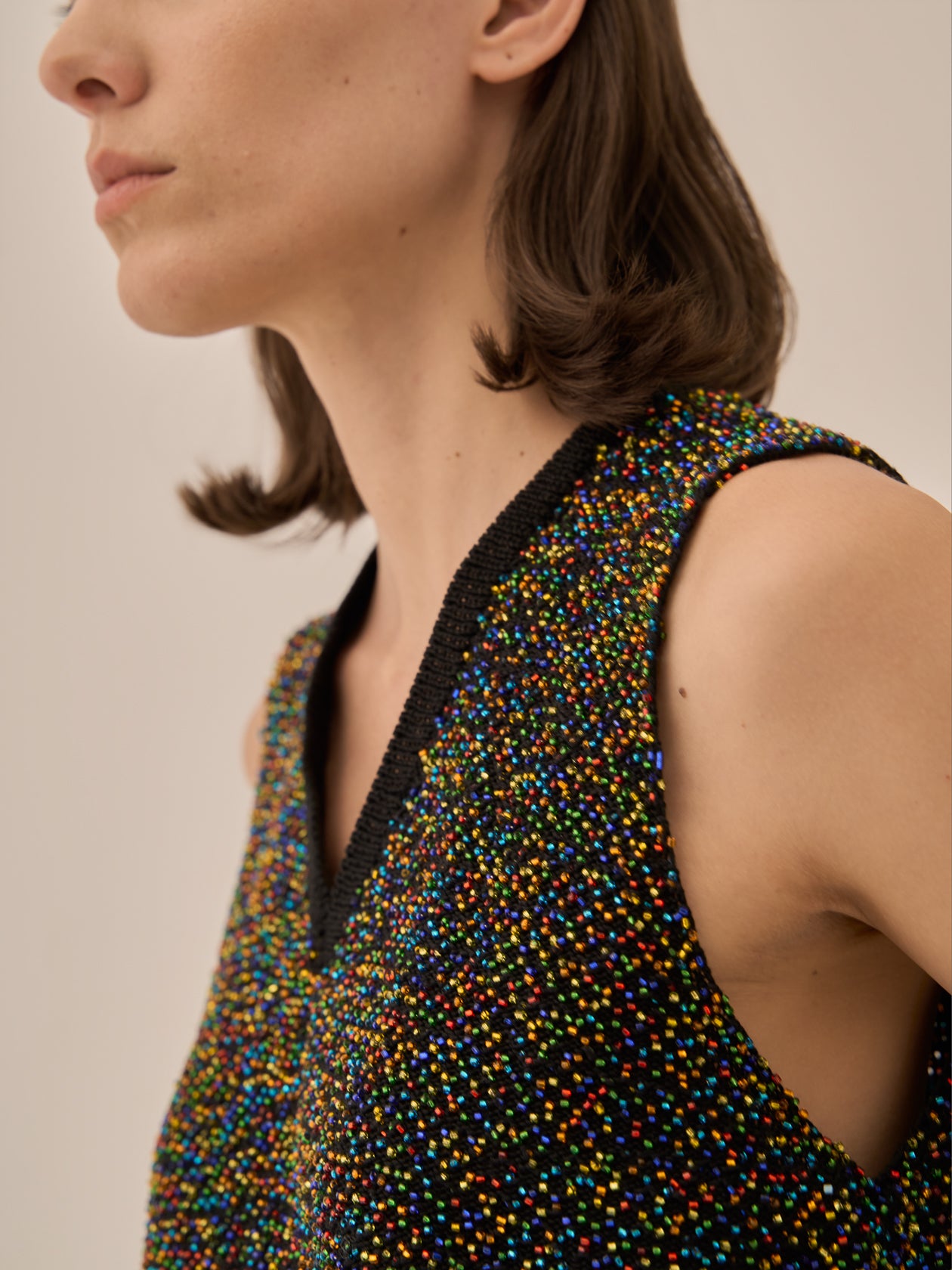 Karachi glass beads handknit vest BK